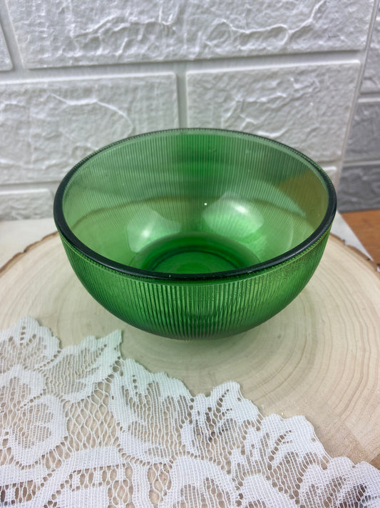 Ribbed Small Green Glass Bowl MCM