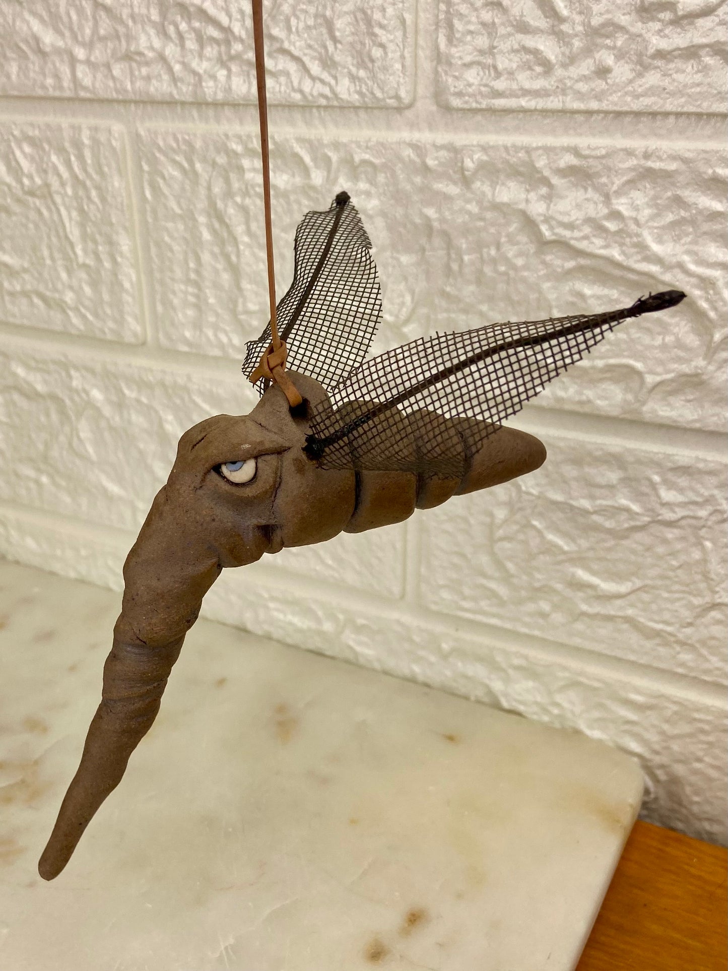 Handmade Clay Mosquito with Leather Hanging Strap