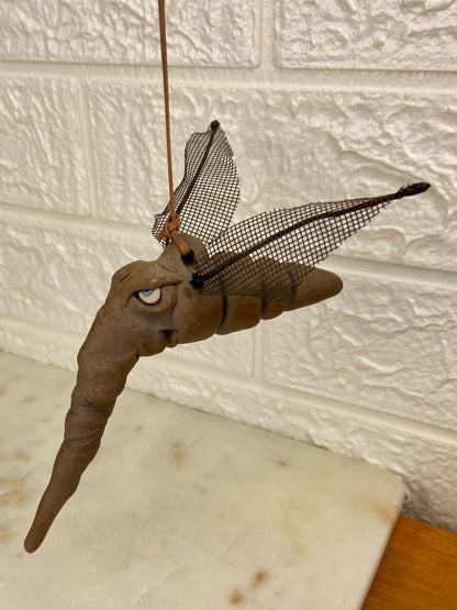 Handmade Clay Mosquito with Leather Hanging Strap