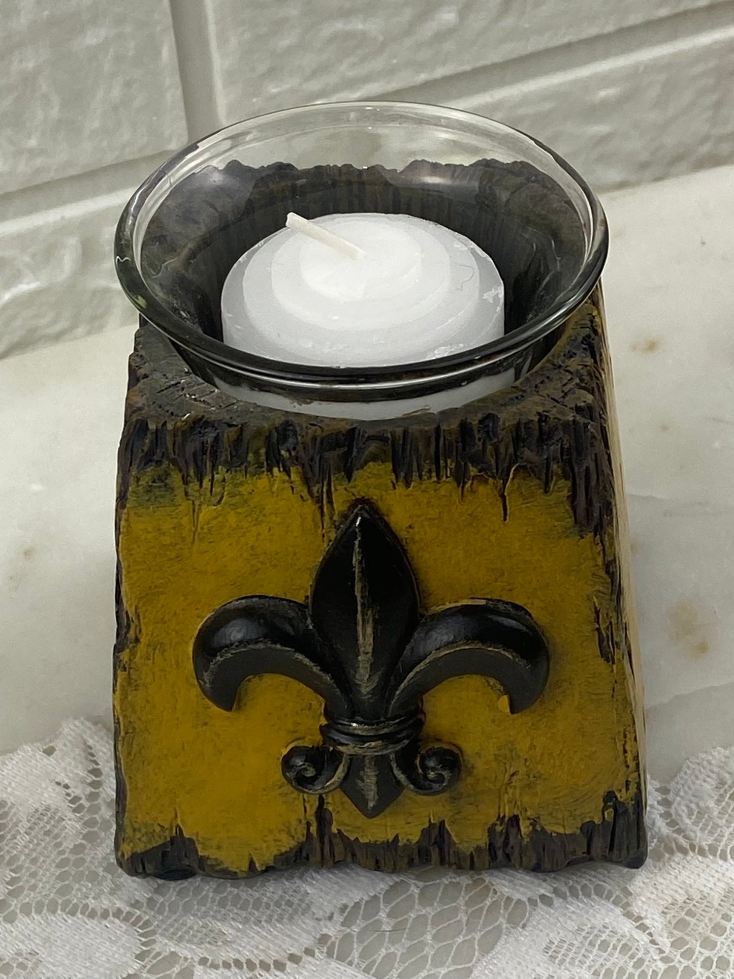 Resin Candle Votive with Fleur-De-Lis