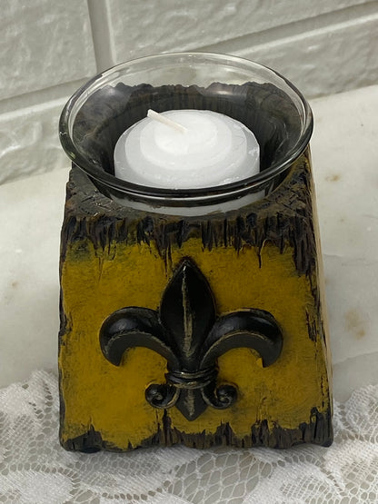 Resin Candle Votive with Fleur-De-Lis