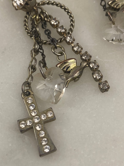 Betsey Johnson Cross and Charm Chain Dangle Earrings [Lever Backs]