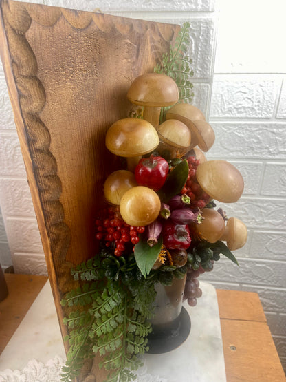 Kim Originals | 3D Realistic Plastic Mushroom & Veggie Wall Plaque with Wooden Backing & Metal Planter #1