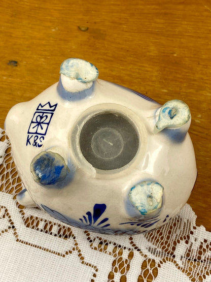 Blue and White Delft-Style Porcelain Piggy Bank
