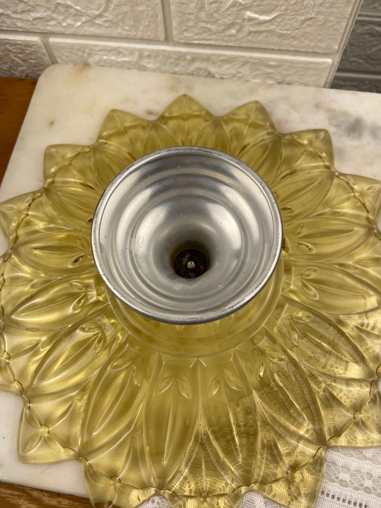 Vintage Federal Glass Pedestal Platter | Amber Sunflower Pattern
