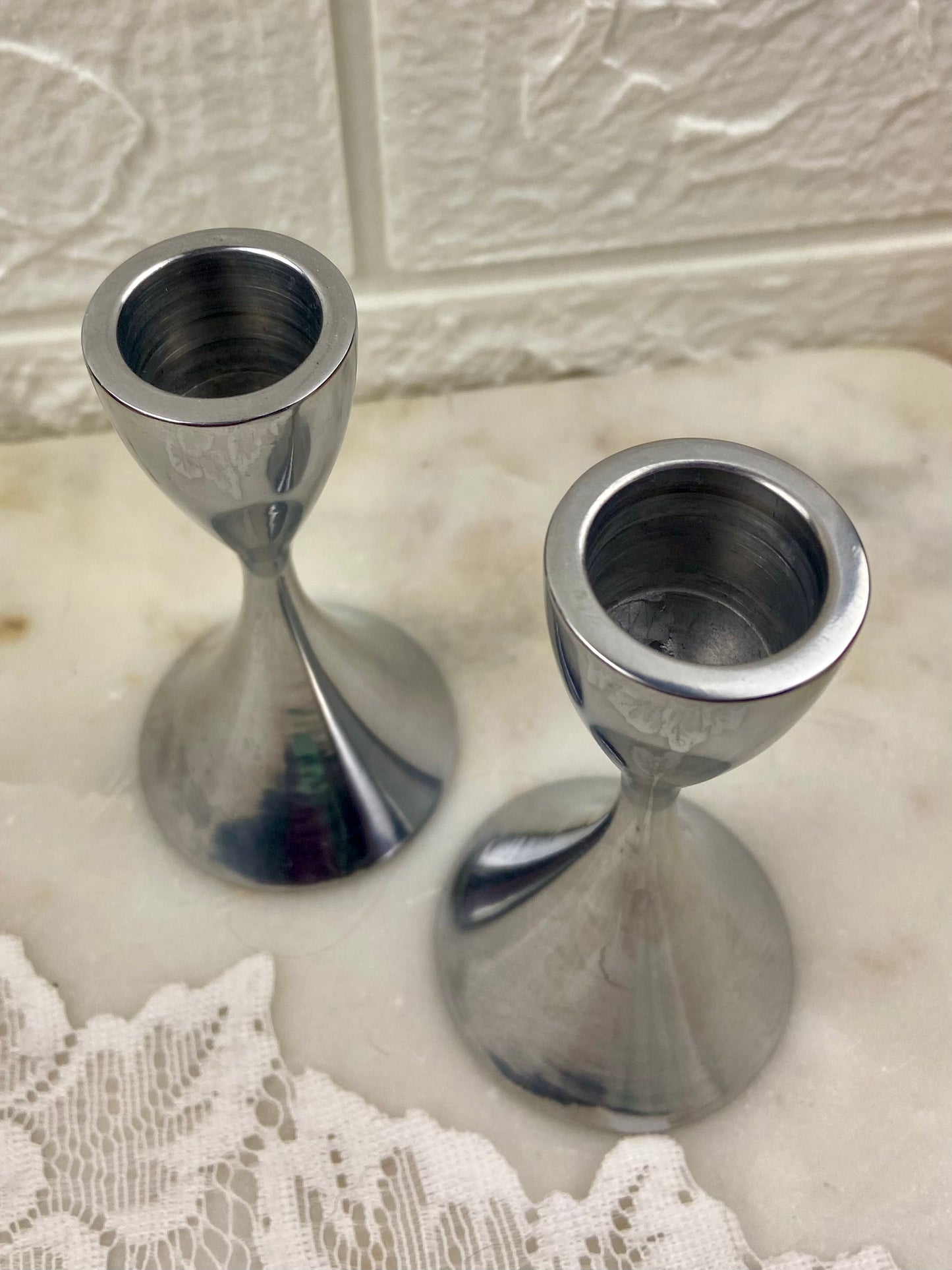 Pair of Metal Tapered Candlestick Holders 4”