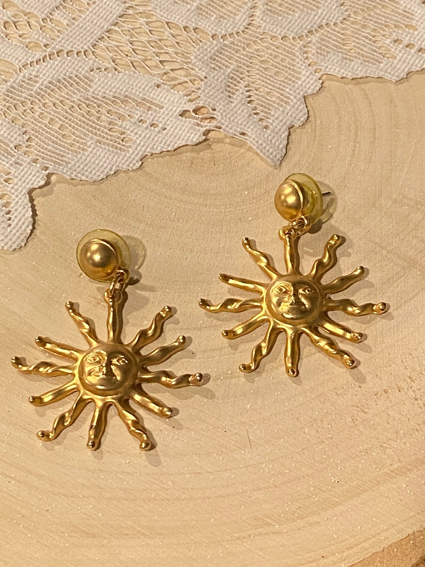 Gold-Tone Metal Sun Earrings [Posts]