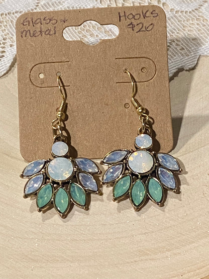 Pretty Metal & Glass Dangle Earrings [Hooks]