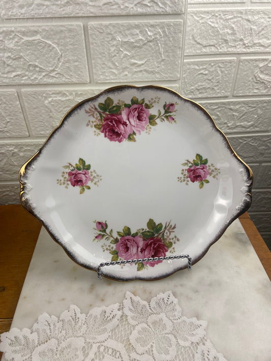Royal Albert Porcelain Cake Plate with Tab Handles | American Beauty Pattern