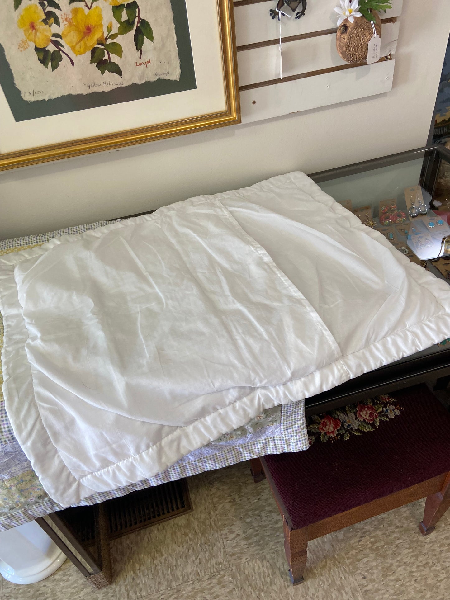 Pair of Quilted Pillow Shams with Ribbon Embroidery