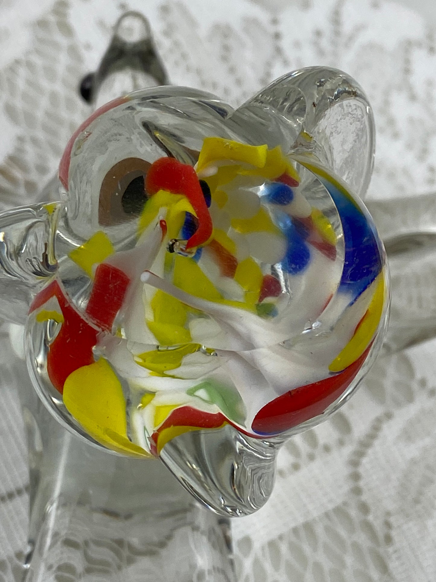 Handmade Glass Bird Figurine or Paperweight with Red & Yellow Swirls
