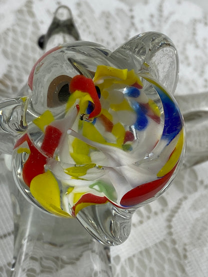 Handmade Glass Bird Figurine or Paperweight with Red & Yellow Swirls