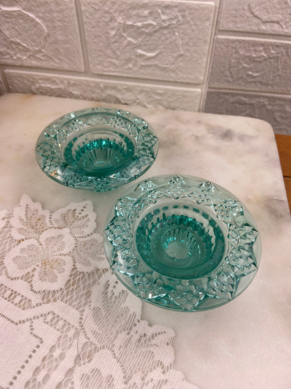 Pair of Sea Green Glass Candle Votives for Tea Lite or Tapered Candles