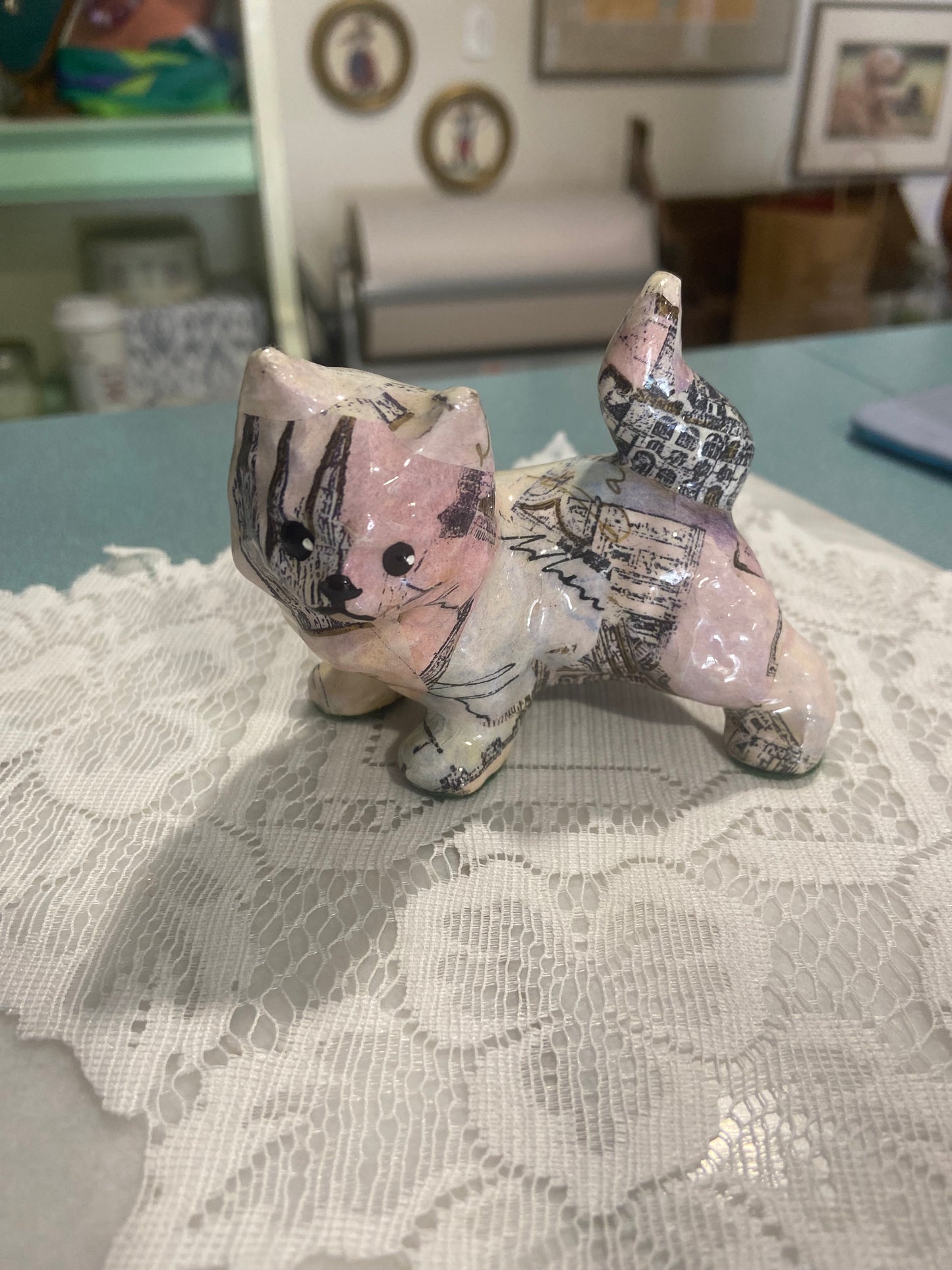 Vintage Decoupage Cat Figurine by Linda Edgington