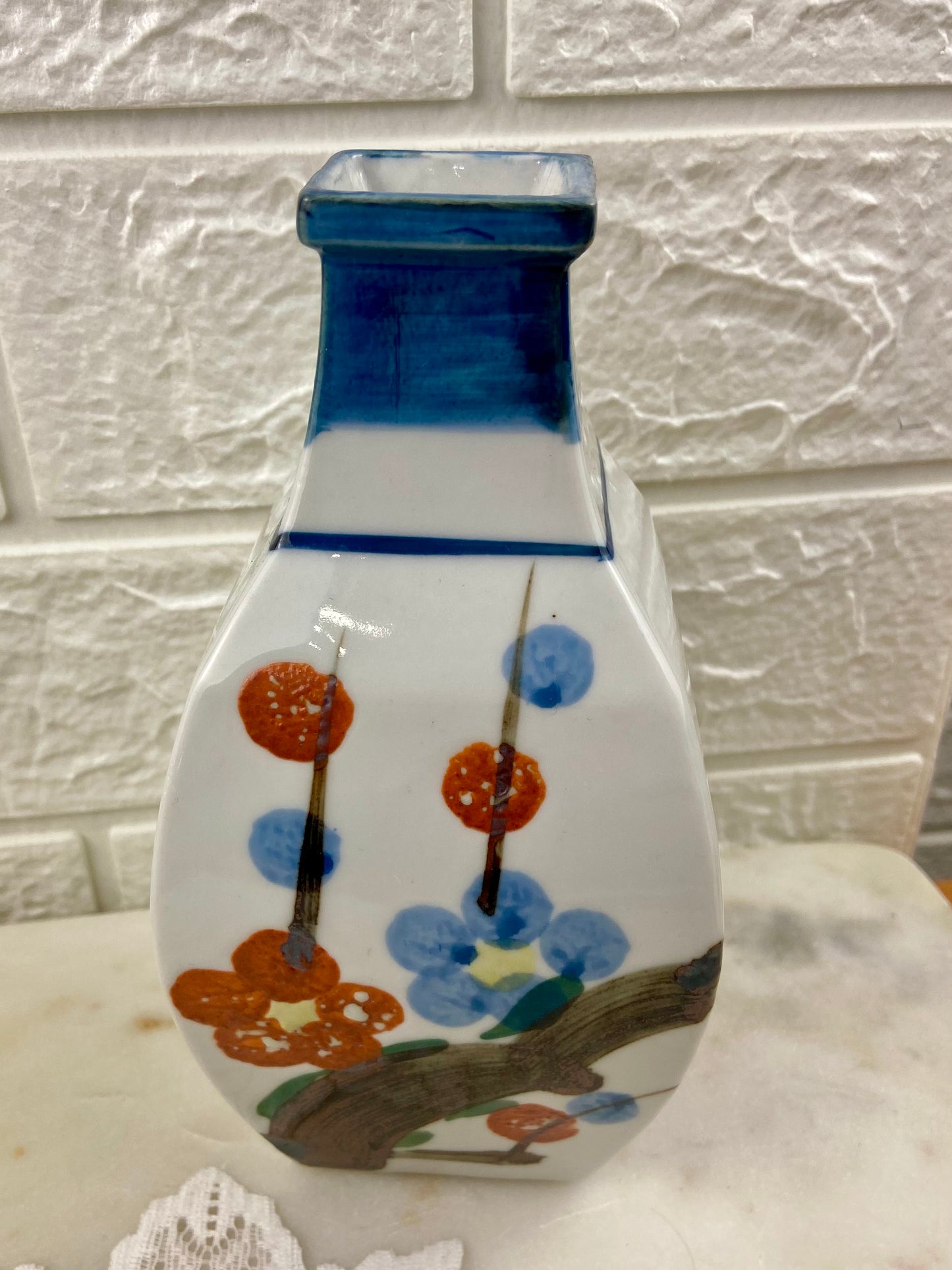 Hand Painted Porcelain Vase with Textured Cherry Blossoms