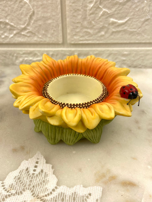 Bisque Porcelain Sunfower Candle Votive with Ladybug by Partylite