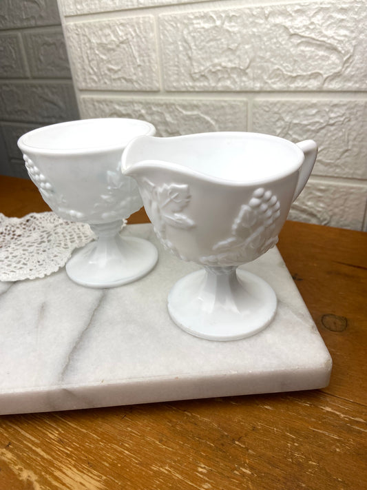 Milk Glass Open Sugar Bowl and Creamer