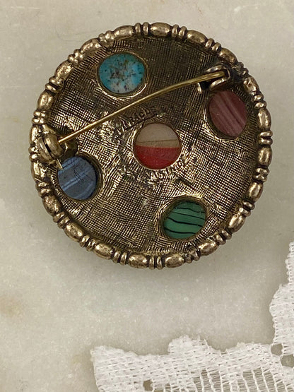Celtic/Viking Style Metal and Cabochon Brooch by Miracle | Signed ‘Miracle Viking’