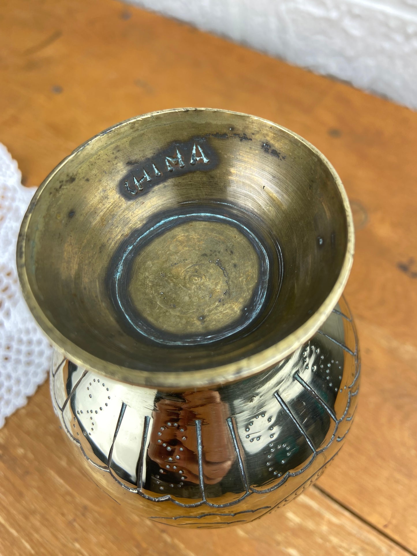 5” Etched Polished Brass Vase