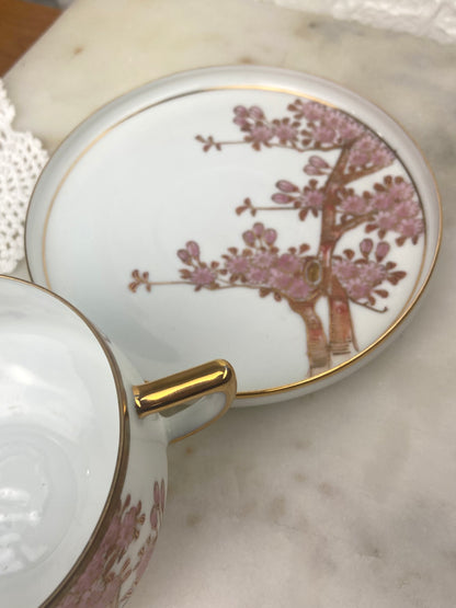 Japanese Eggshell Porcelain Lithophane Tea Set with Cherry Blossoms