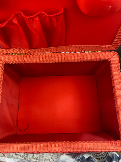Red Satin Sewing Box | ** Several Small STAINS **