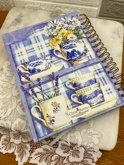 Vintage Blank Photo Journal by Claire Murray | Blue and Cream Teacup Design