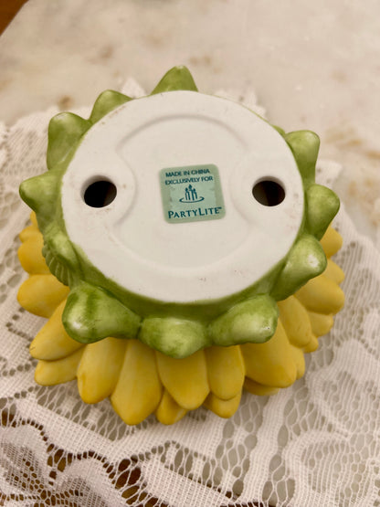 Bisque Porcelain Sunfower Candle Votive with Ladybug by Partylite