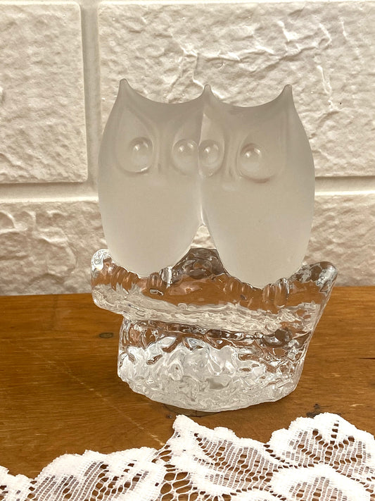 Vintage Reijmyre Glasbruk Crystal Owls Figurine / Paperweight