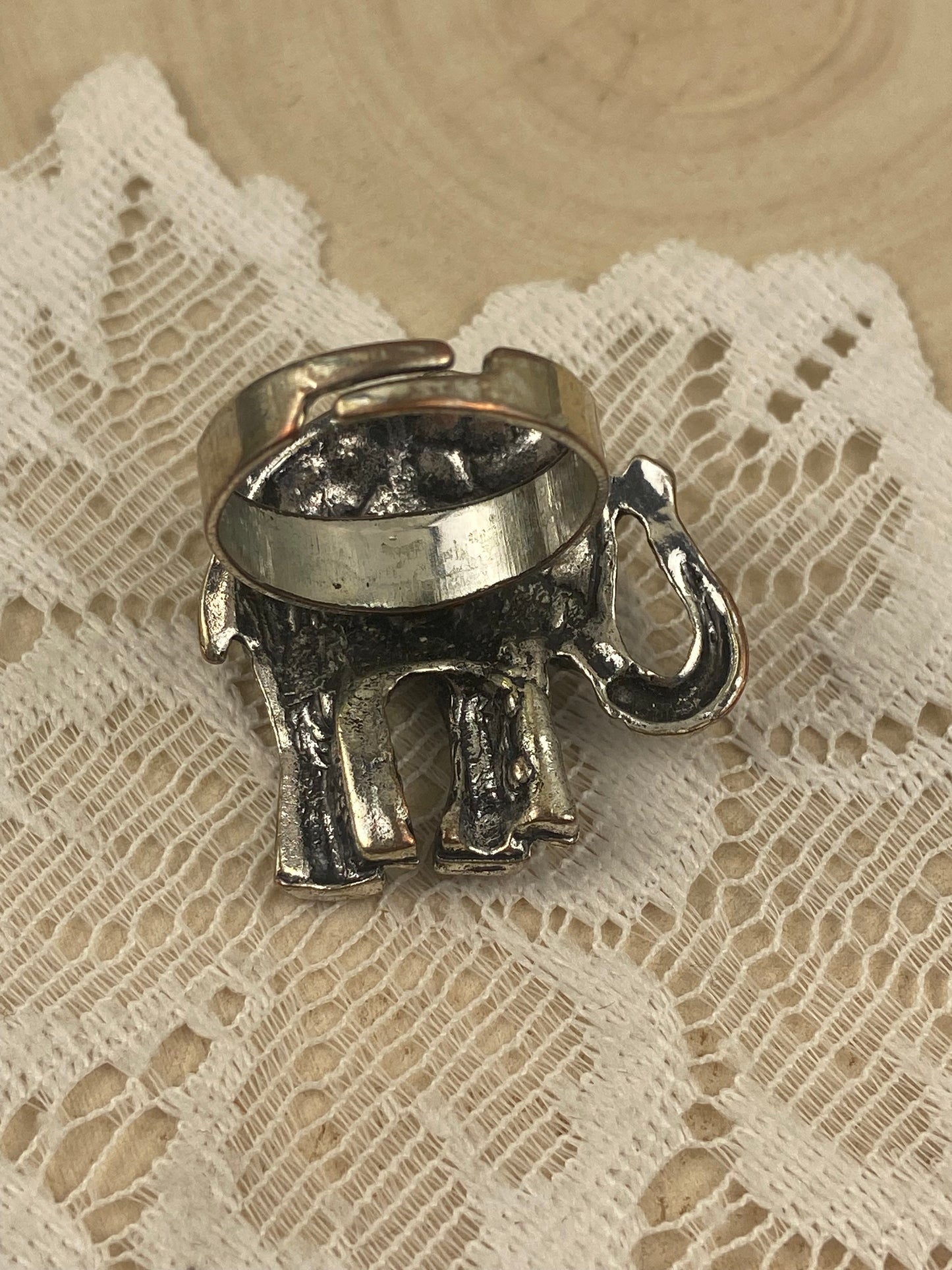 Adjustable Metal Elephant Ring with Rhinestones [Size 8+/-]