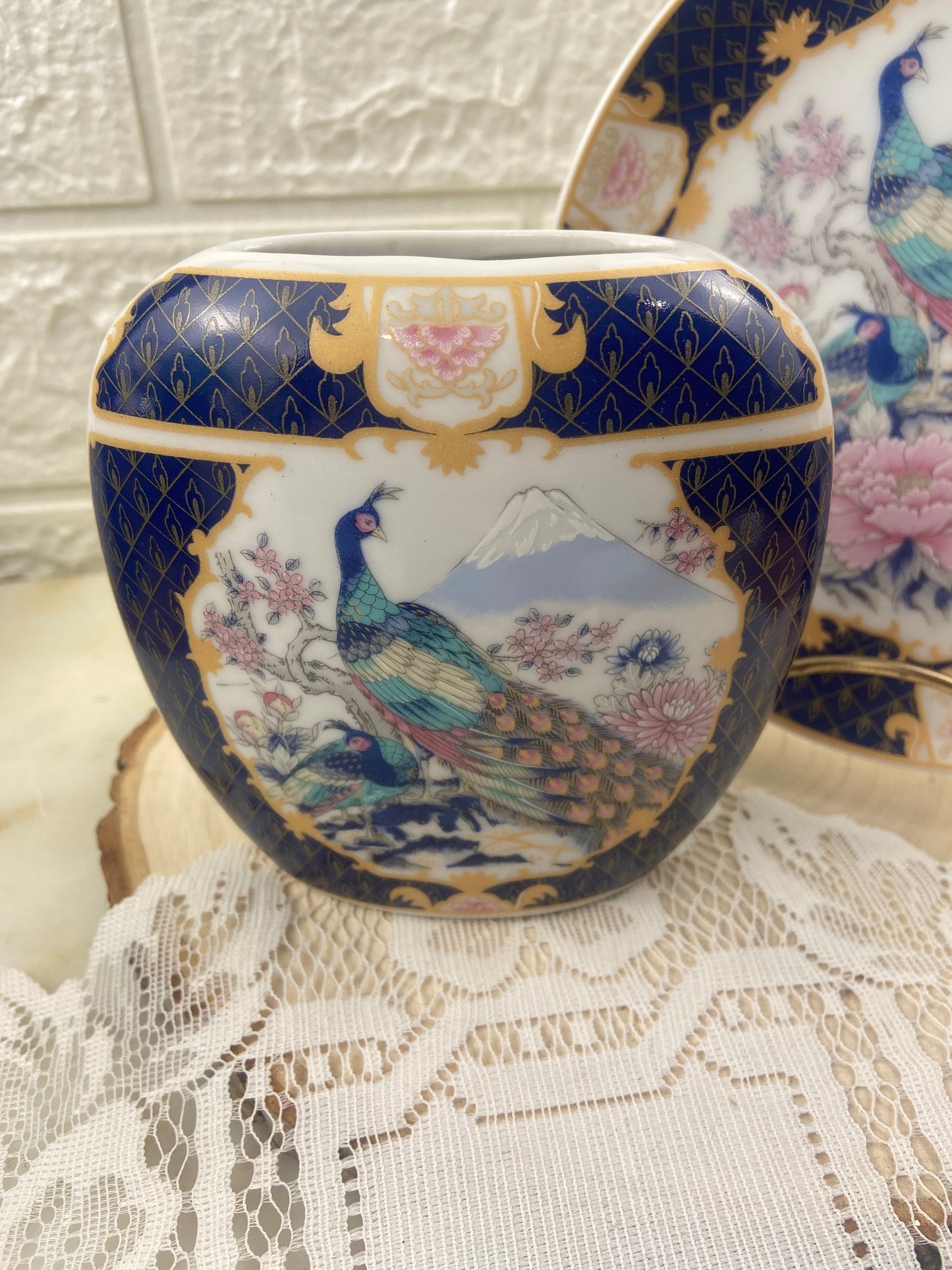 Small Ceramic Vase with Peacock / Lyrebird and Mountain Design