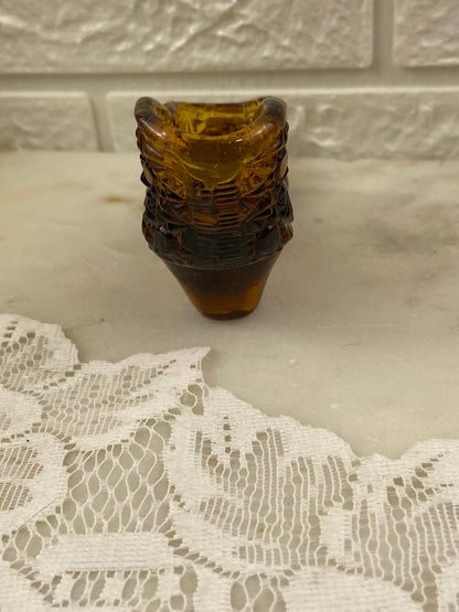 Dark Amber Glass Slipper with Button & Daisy Pattern | Match Strike Heel