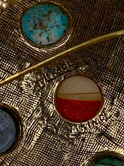 Celtic/Viking Style Metal and Cabochon Brooch by Miracle | Signed ‘Miracle Viking’