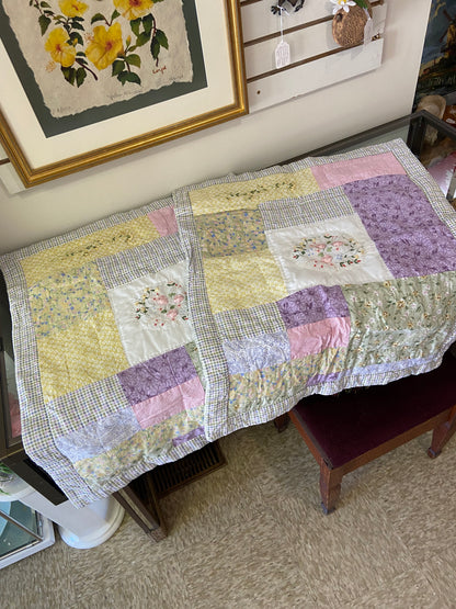 Pair of Quilted Pillow Shams with Ribbon Embroidery