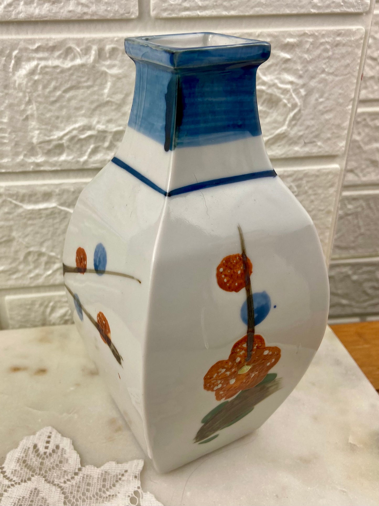 Hand Painted Porcelain Vase with Textured Cherry Blossoms