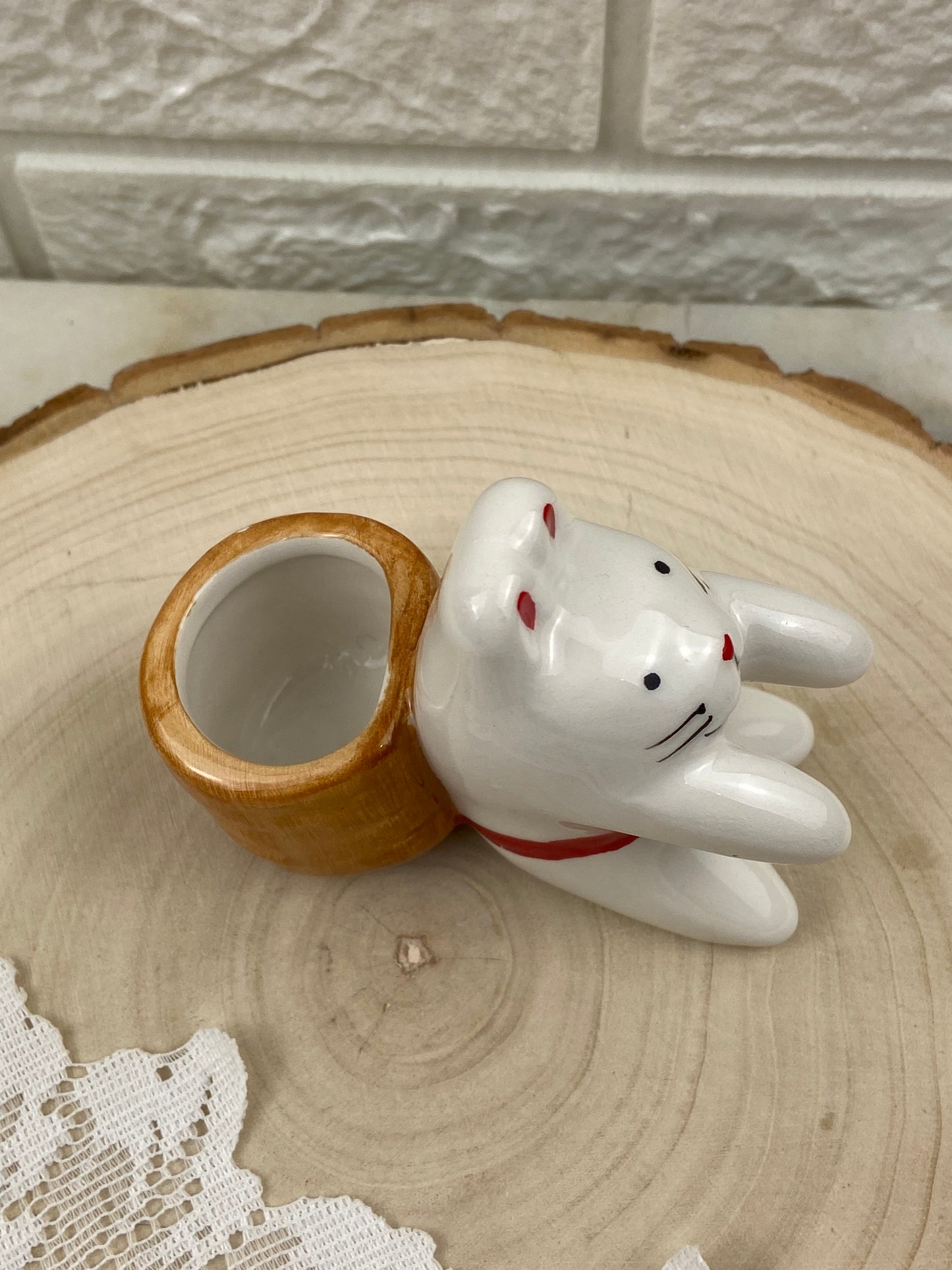 Glossy Porcelain Bunny Toothpick Holder