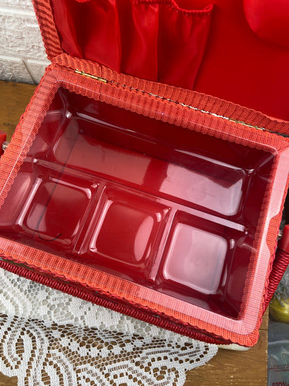Red Satin Sewing Box | ** Several Small STAINS **