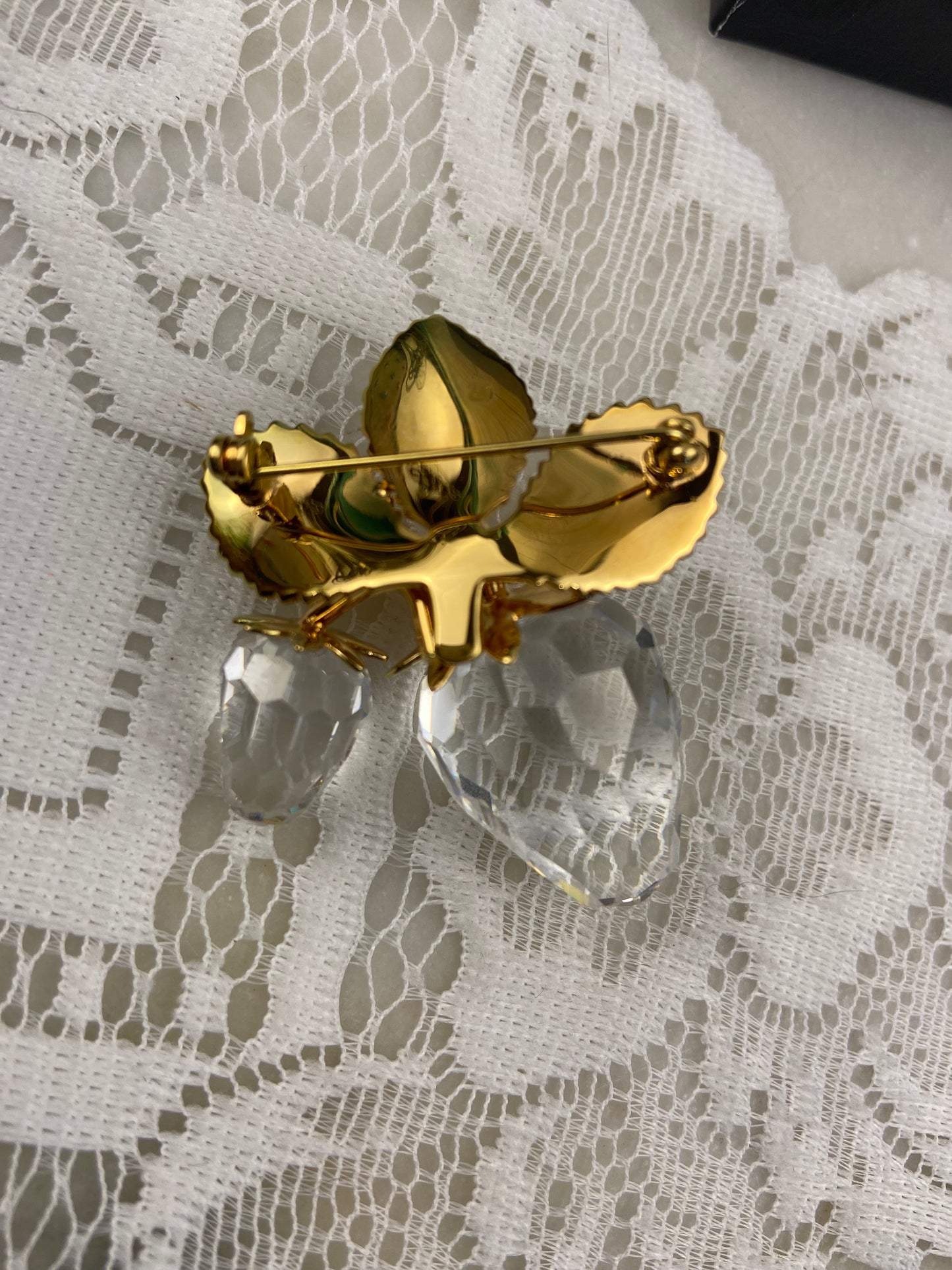 Crystal Strawberry Brooch with Gold-Plated Leaves and Stem by Swarovski Crystal