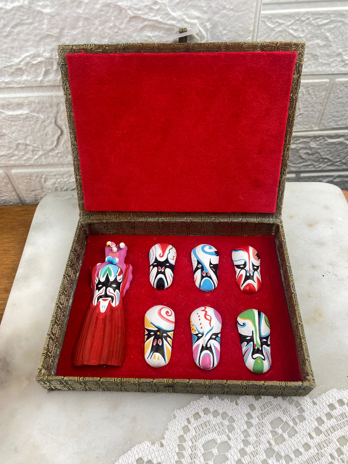 Boxed Chinese Opera Masks | Folk Art Clay Sculpture