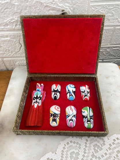 Boxed Chinese Opera Masks | Folk Art Clay Sculpture