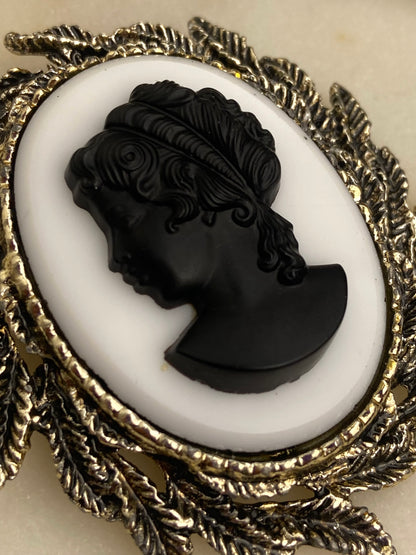 Metal & Acrylic Cameo Brooch