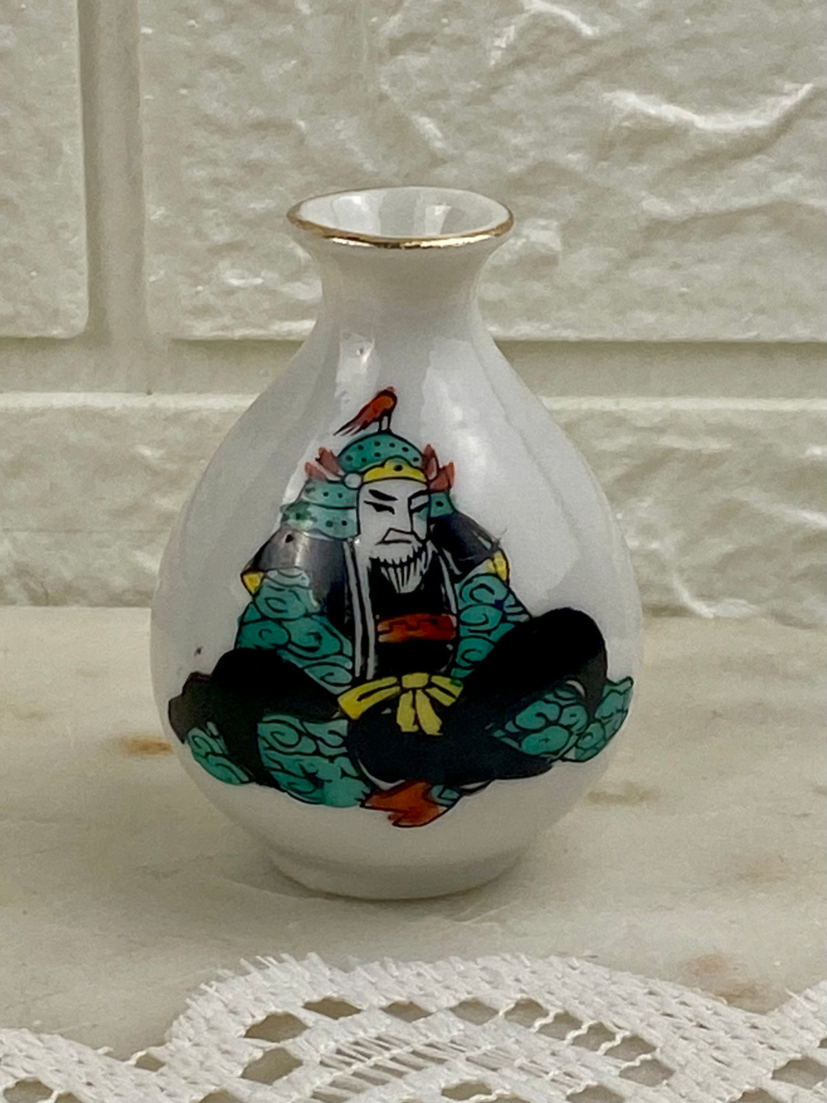 Porcelain Mini Vase with Painted Japanese Figure