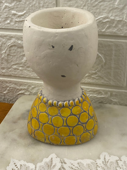 Small Hand Painted Concrete Head Planter / Candle Votive