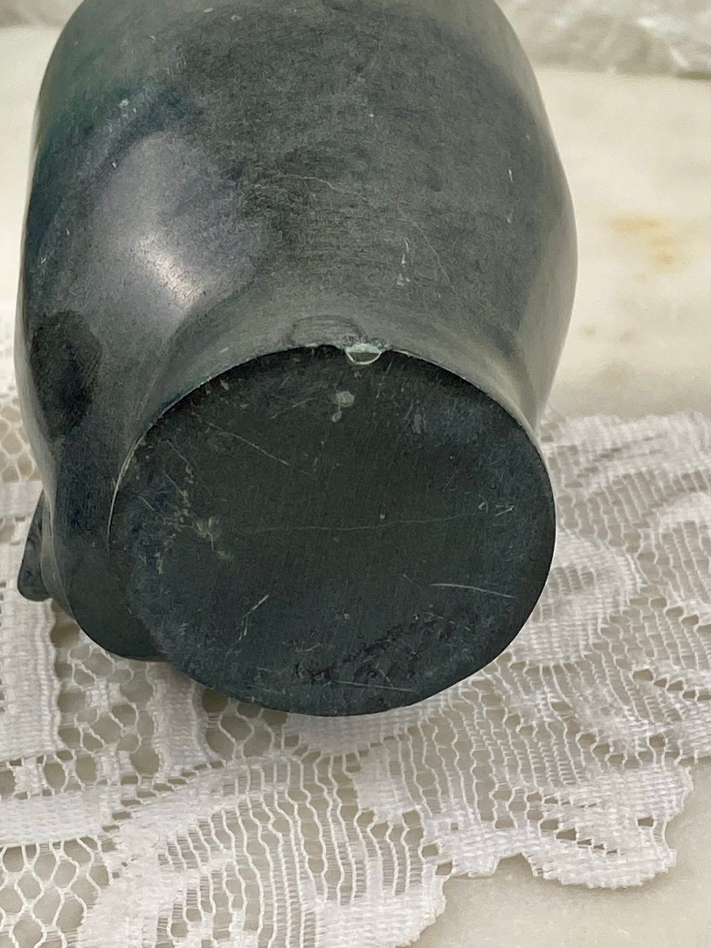 Small Carved Stone Head Candle Holder