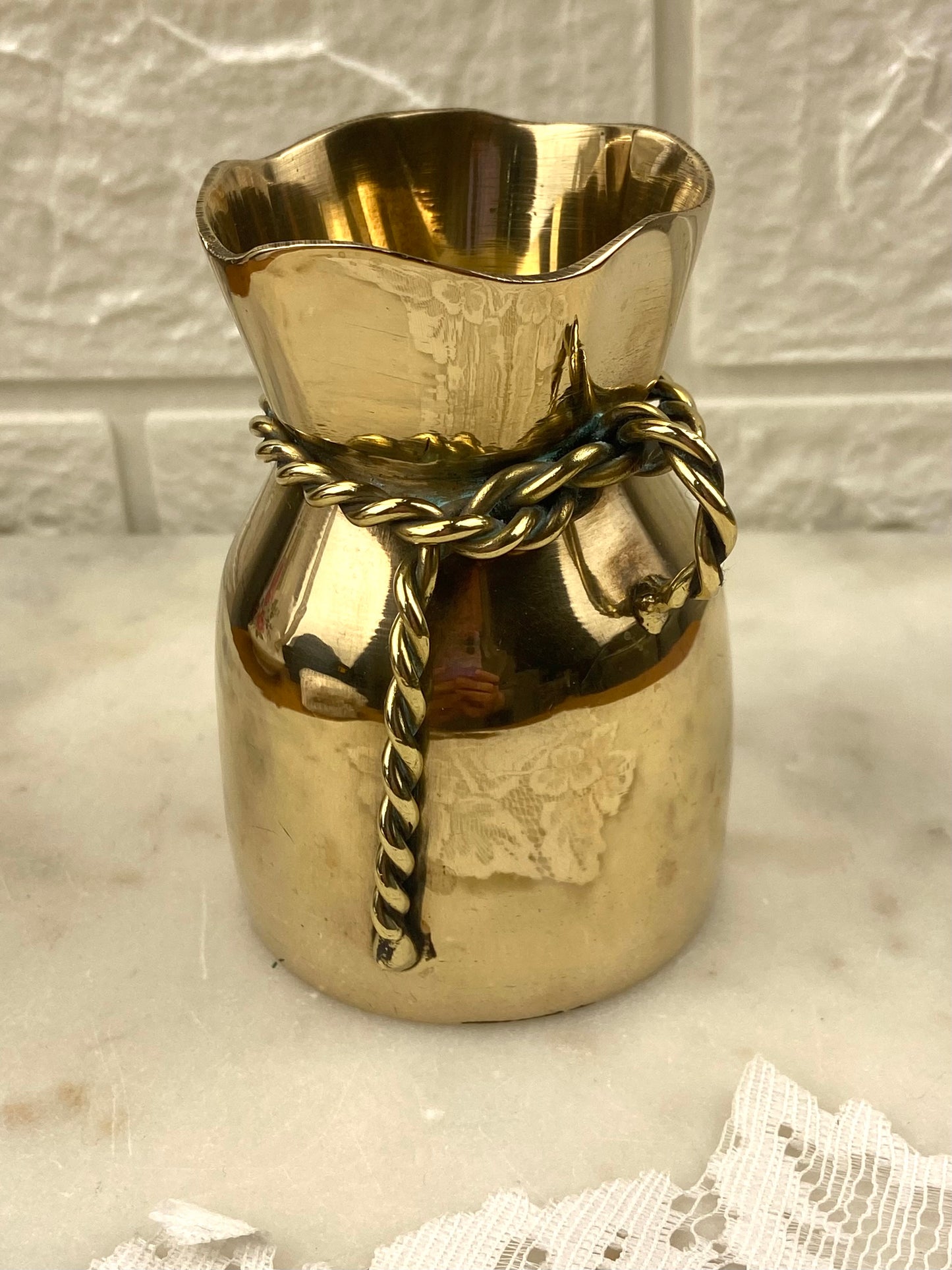 Polished Brass ‘Coin Bag’ with Twisted Rope Detail