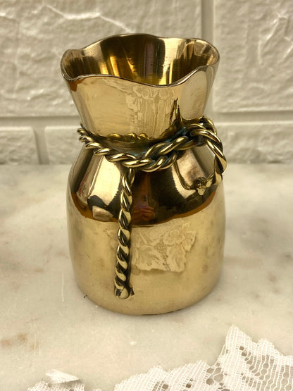 Polished Brass ‘Coin Bag’ with Twisted Rope Detail
