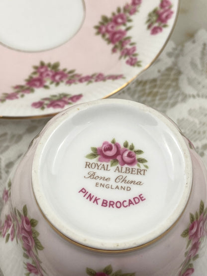 Bone Porcelain Teacup by Royal Albert | Pink Brocade Pattern