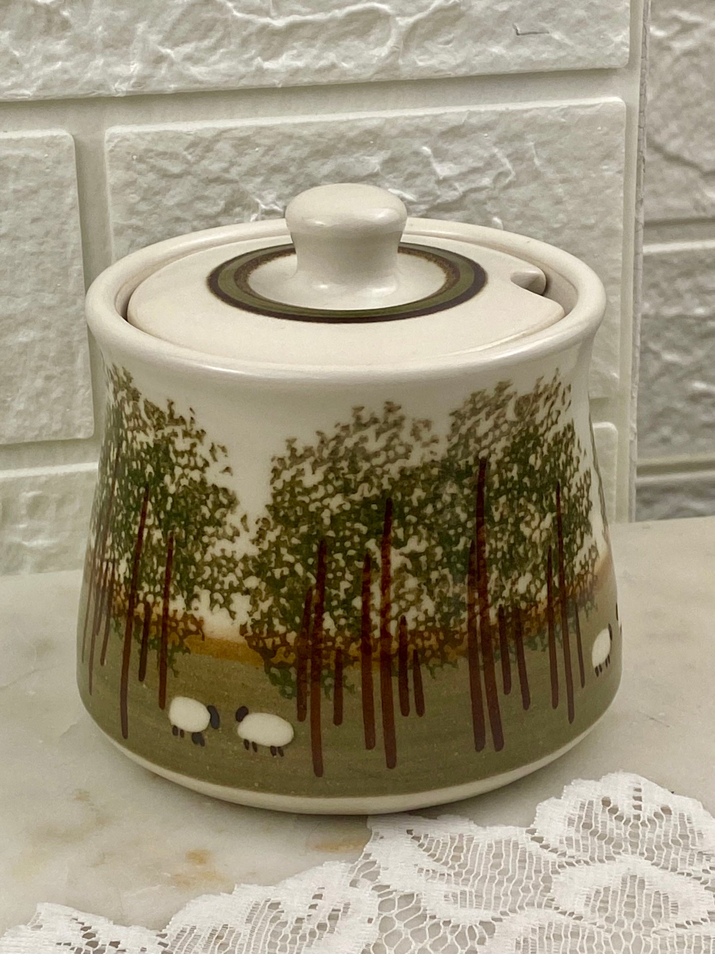 Handcrafted Sugar Bowl with Lid | Rural Blacknose Sheep Design