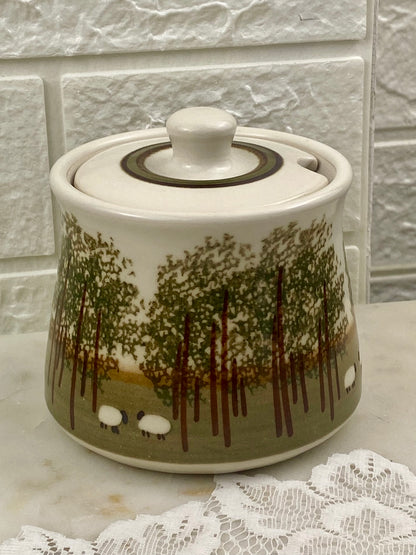 Handcrafted Sugar Bowl with Lid | Rural Blacknose Sheep Design