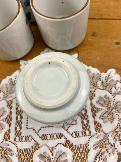 Set of 4 Handleless Stoneware Coffee Mugs | Sunflower Floral Design