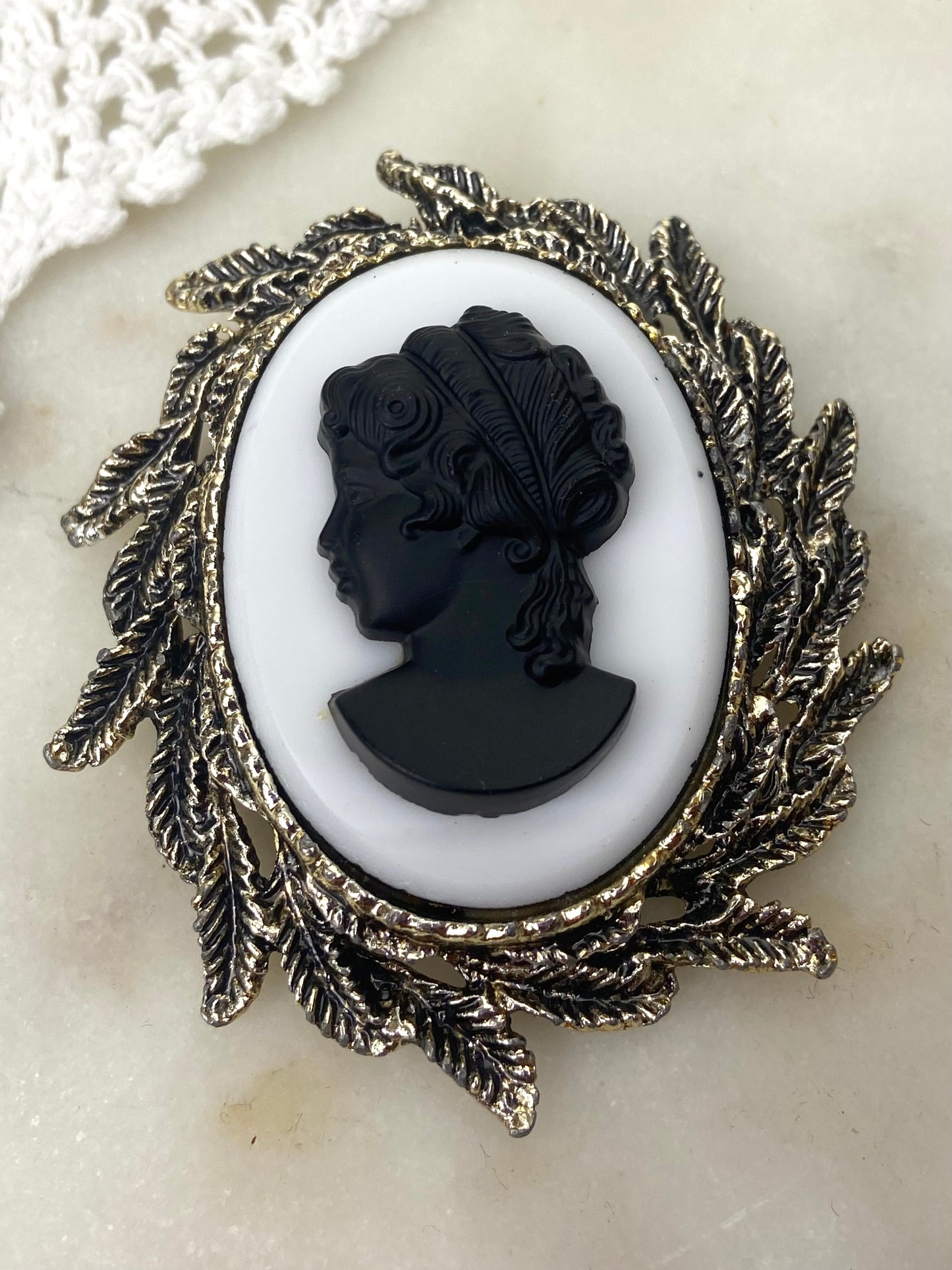 Metal & Acrylic Cameo Brooch